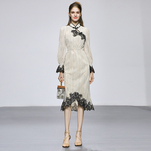 新款 旗袍长袖 女装 浪漫优雅蕾丝时尚 连衣裙 复古新中式 2025秋季