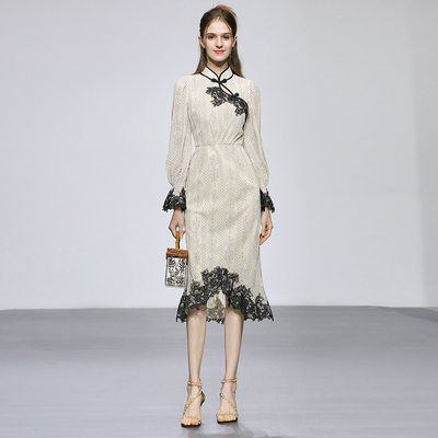 浪漫优雅蕾丝鱼尾旗袍连衣裙
