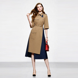 春装女装2026新款气质复古撞色收腰显瘦中长款风衣薄款过膝外套潮