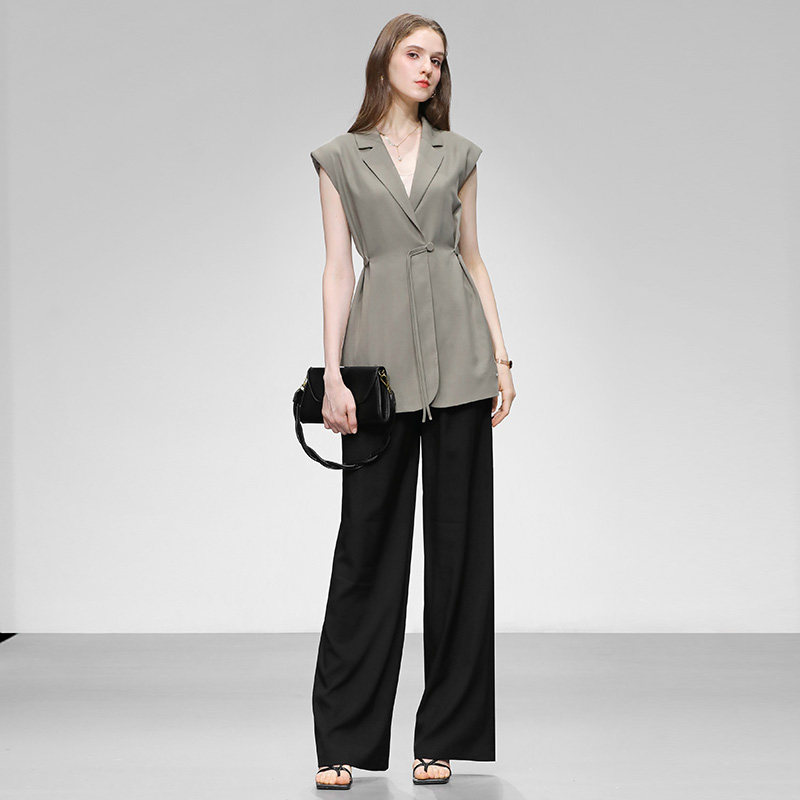 2026夏季新款时尚气质休闲宽松收腰小西装+显瘦高腰直筒长裤套装