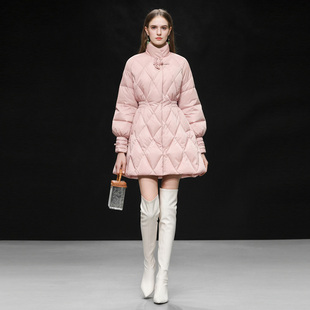 2025冬季新款新中式国风提花立领灯笼袖收腰A摆加厚羽绒服外套女