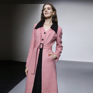 2025秋冬季新款时尚粉色毛呢外套个性显瘦假两件气质呢子大衣