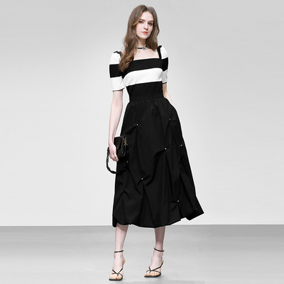 2025夏季新款时尚气质设计感高腰不规则珍珠半裙百搭黑色半裙女装