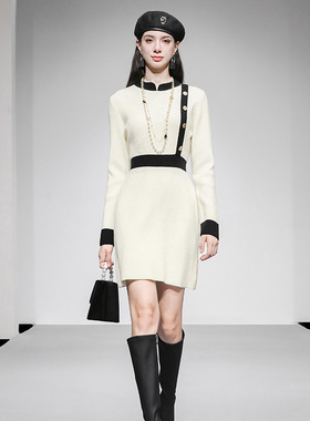 2025秋冬季时尚高级感撞色设计通勤毛衣连衣裙百搭打底衫女装