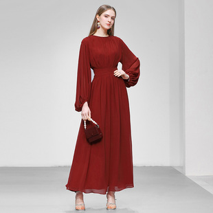 设计感灯笼袖 2026春季 轻奢法式 时尚 收腰大摆裙仙气长裙连衣裙 新款