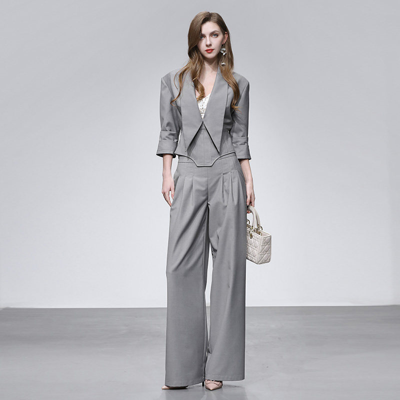 2026年春季新款翻领收腰长袖西装外套+高腰阔腿长裤套装,女装/女士精品,时尚套装,淘宝优惠券,粉丝福利购,淘宝优惠卷