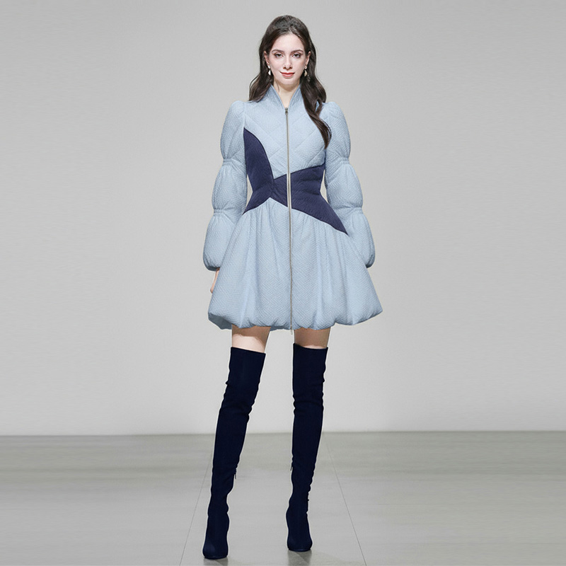 冬季女装2025新款撞色收腰气质短款白鸭绒羽绒服千金风荷叶摆外套