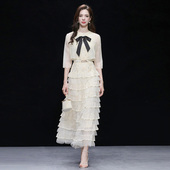 珠片绣花拼接网纱蛋糕裙 无袖 2026夏新气质淑女圆领长袖 系带外套