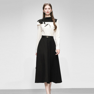 2026春冬季气质蕾丝立体花朵雪尼尔针织上衣高腰大摆半裙套装女