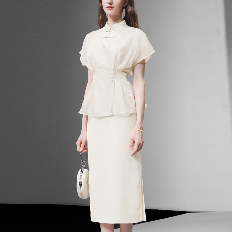 新中式国风两件套禅意清冷感穿搭旗袍连衣裙盘扣上衣半裙宽松罩衫