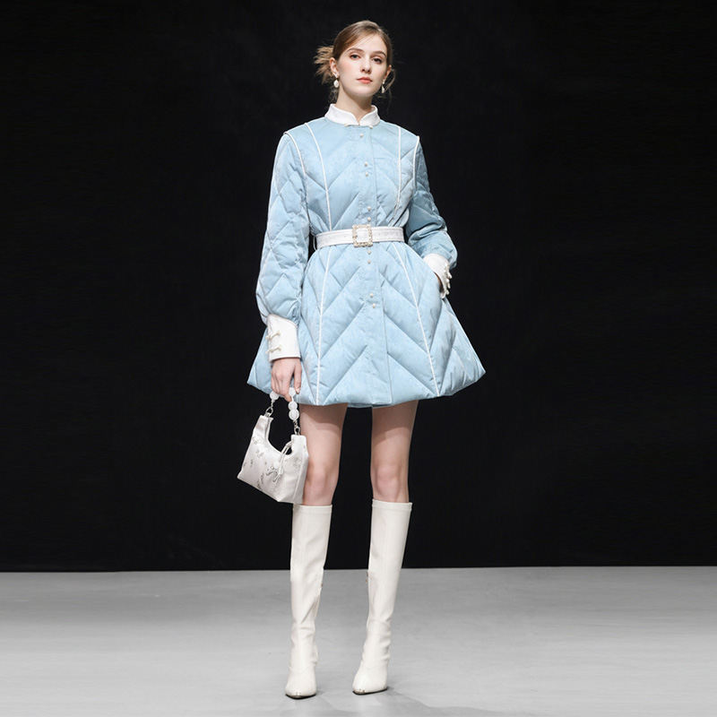 2025冬季新款气质千金风新中式撞色设计感系带A字加厚90绒羽绒服