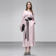 2025秋季 连衣裙 撞色系带收腰长款 新款 气质粉色人丝提花圆领灯笼袖