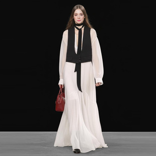 西装 轻奢简约无袖 马甲 翻领长袖 2026春季 宽松飘逸连衣裙套装 新款