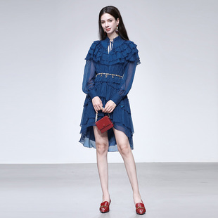 波西米亚风灯笼袖 时尚 收腰大摆荷叶边百搭波点连衣裙 新款 2026春季