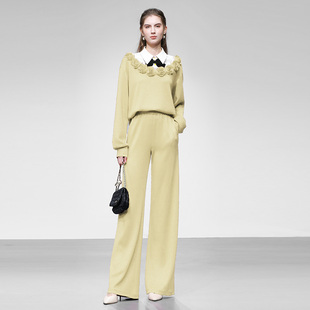 2025秋冬季女装时尚玫瑰花重工针织毛衣高腰显瘦阔腿裤套装潮D