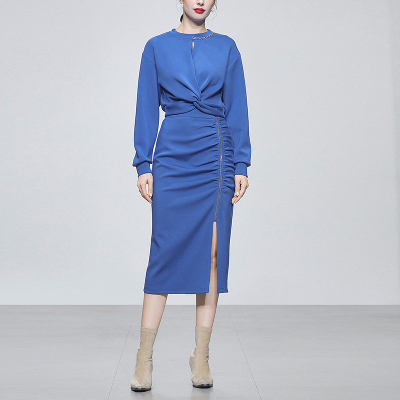 QC2025秋装时尚休闲圆领扭结宽松短款卫衣+抽褶开叉一步裙套装,女装/女士精品,时尚套装,淘宝优惠券,粉丝福利购,淘宝优惠卷