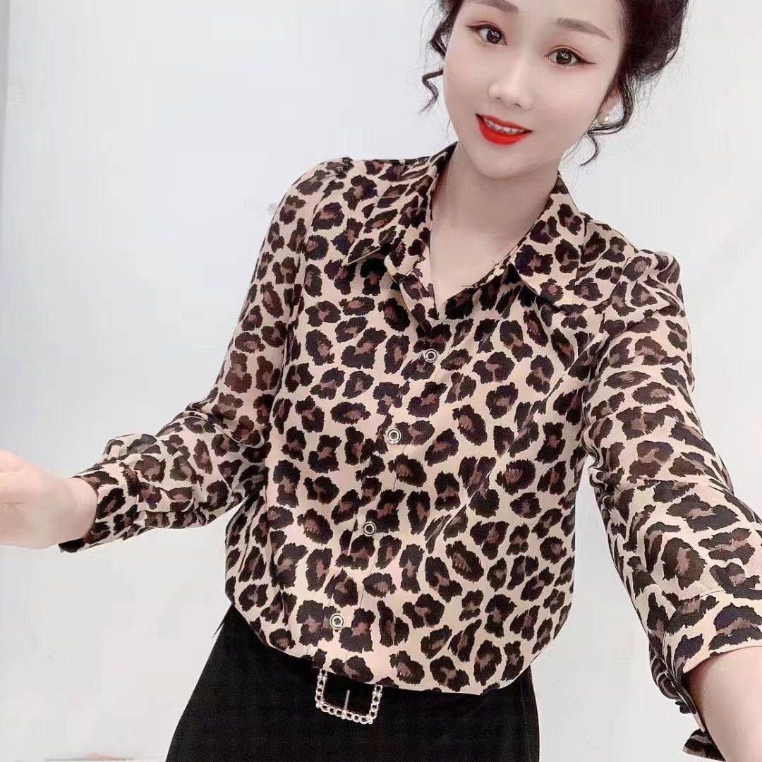 外贸原单女装专柜撤回夏季薄款衬衫显瘦气质豹纹衬衣长袖洋气小衫