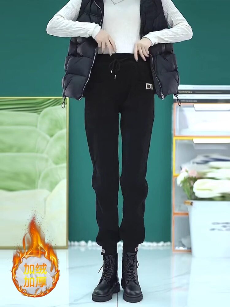 CLEARANCE PICK-UP LEAKAGE COUNTER WITHDRAWS CORDUROY PLUS-SIZE HAREM PANTS WOMENS FLEECE SPRING AUTUMN AND WINTER THIN LEGGING CASUAL SWEATPANTS