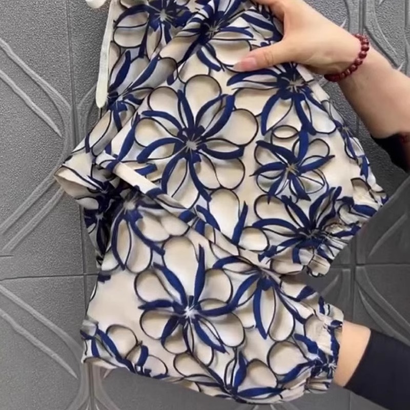 外贸原单专柜撤回大码夏季薄款凉快高腰束脚哈伦裤薄款沙滩裤女