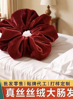真丝 丝绒大肠发圈女6cm宽高级感复古发饰头绳桑蚕丝皮筋护发头花