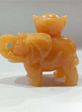 峰玉阁米黄玉元宝大象客厅摆件