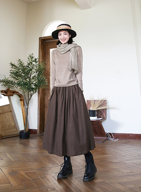 ZAN原创新款裙子棉麻半身裙秋冬文艺复古中长款显瘦半裙百搭长裙