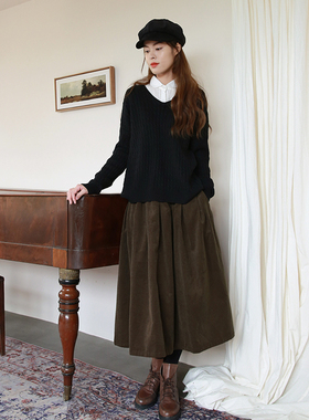 ZAN原创半身裙新款女装文艺咖啡色纯棉灯芯绒a字大摆裙百搭半裙