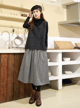 ZAN原创毛呢半身裙秋冬中长款a字裙文艺浅灰显瘦羊毛半裙百搭宽松