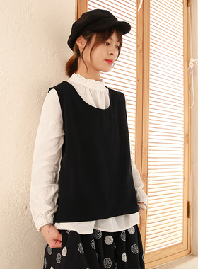 马甲女2025新款秋复古港味文艺黑色棉麻无袖坎肩背心百搭显瘦上衣