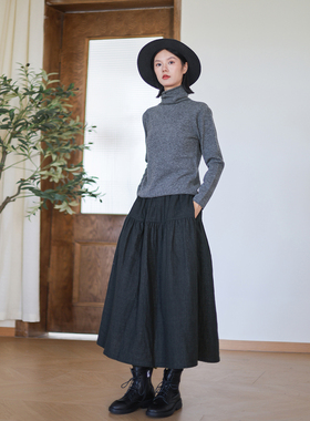 ZAN原创秋冬新款纯棉半身裙女简约百搭休闲长裙文艺复古显瘦A字裙