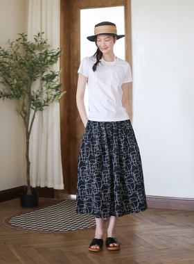 夏季新款纯棉半身裙 黑色文艺百搭松紧腰半裙遮胯显瘦A字裙大摆裙