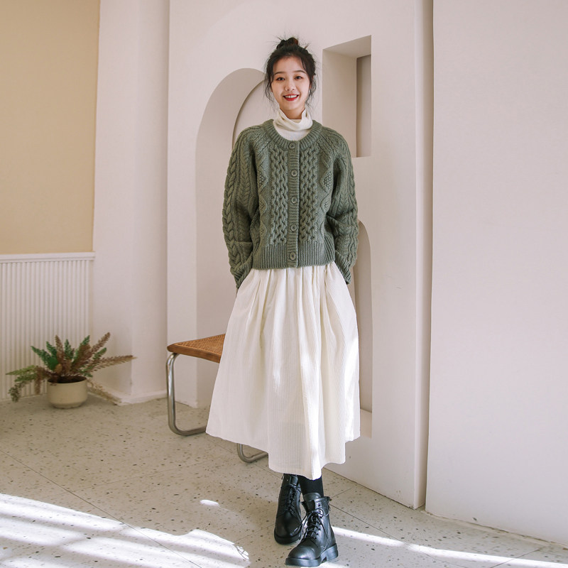 2026新款秋冬女款群纯棉灯芯绒半身裙 纯色显瘦百搭a字中长款半裙
