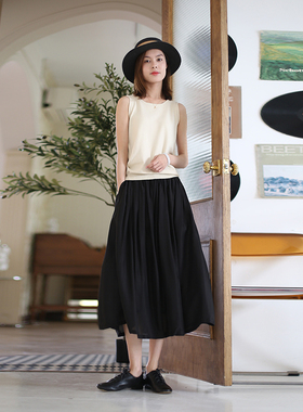 ZAN原创2025新款女裙子纯色半身长裙真丝棉半身裙夏a字裙百搭半裙