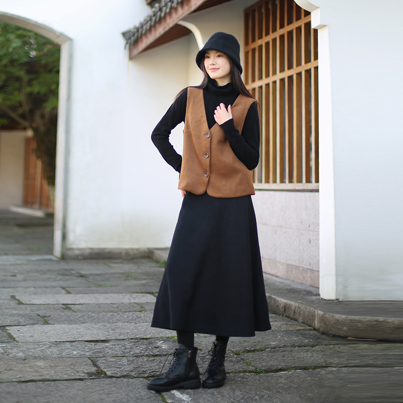 ZAN原创中长款百搭羊毛呢半身裙