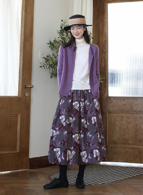 秋冬新款棉麻半身裙女 原创印花中长款半裙百搭显瘦a字裙文艺长裙