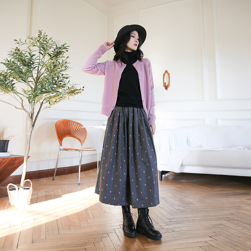 ZAN原创女中长款a字裙毛呢半身裙