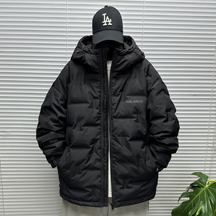 连帽软壳羽绒衣服男士冬季装大码胖子oversize青少年白鸭羽绒外套