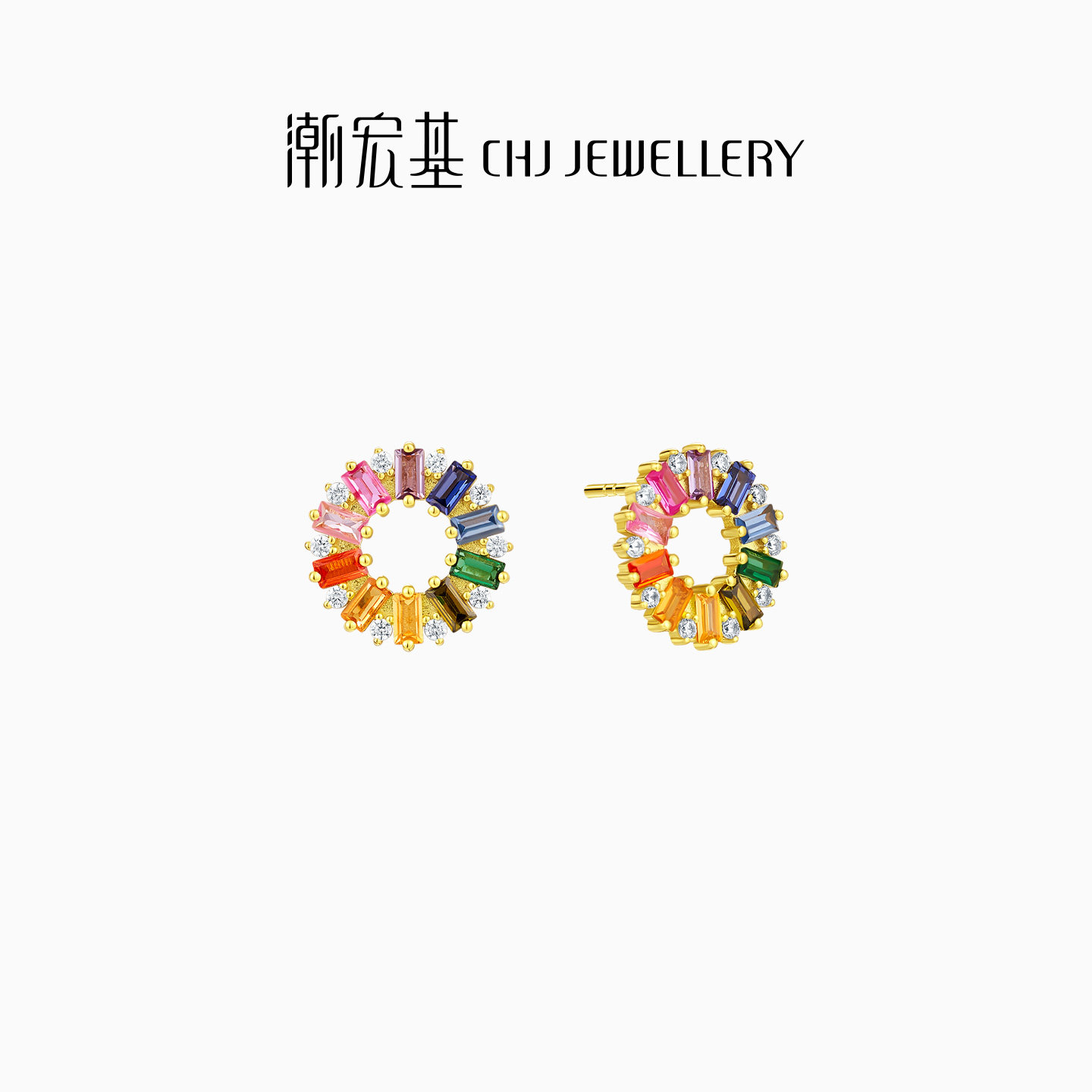 潮宏基玩色彩虹糖银耳钉s925银送女友耳饰多彩耳环礼物女一对