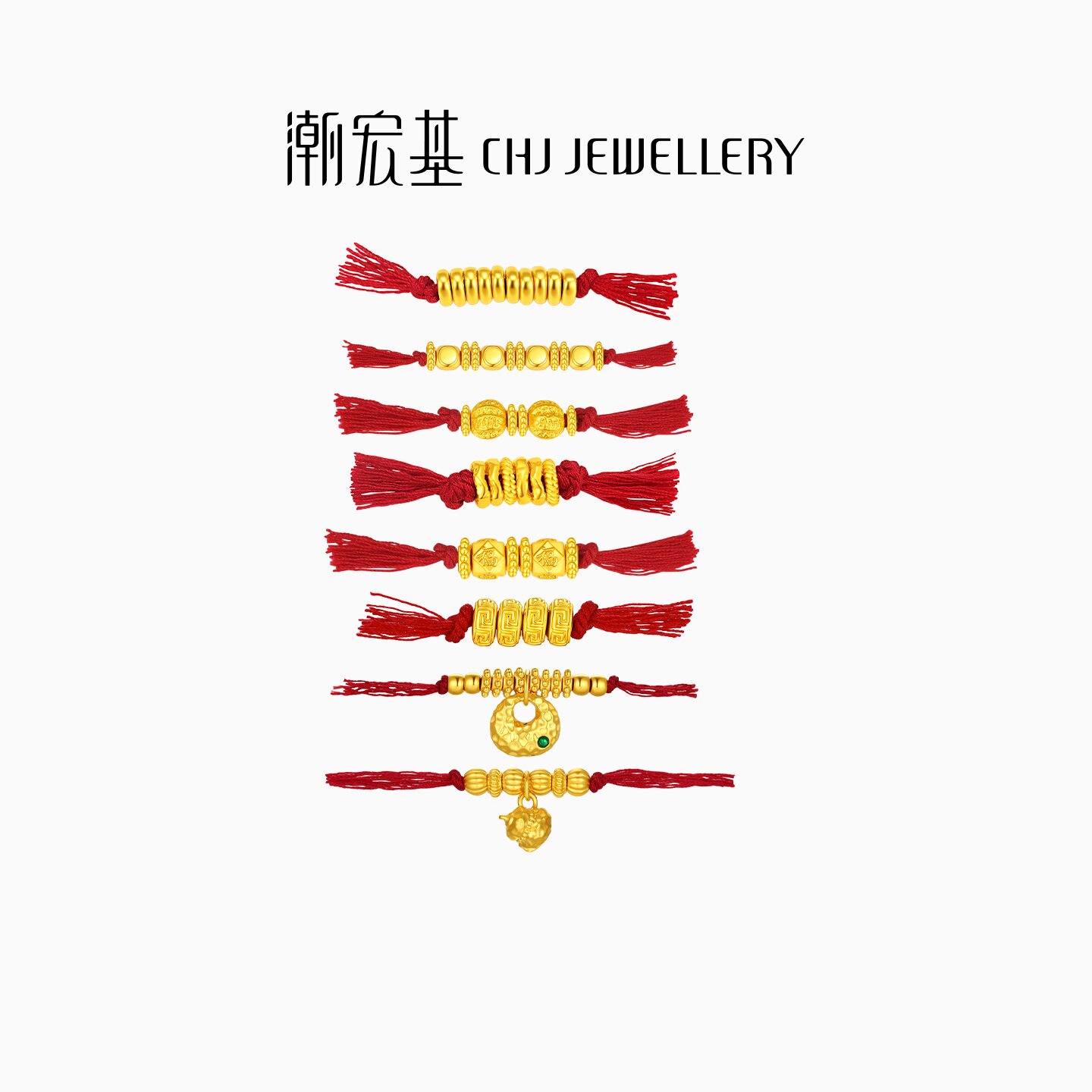 潮宏基盘缠金黄金串珠足金硬金经典隔珠DIY转运珠5D硬金礼物金豆