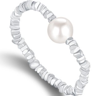 潮宏基闪耀银河S925银淡水珍珠仿珍珠戒指碎银子送女友生日礼物