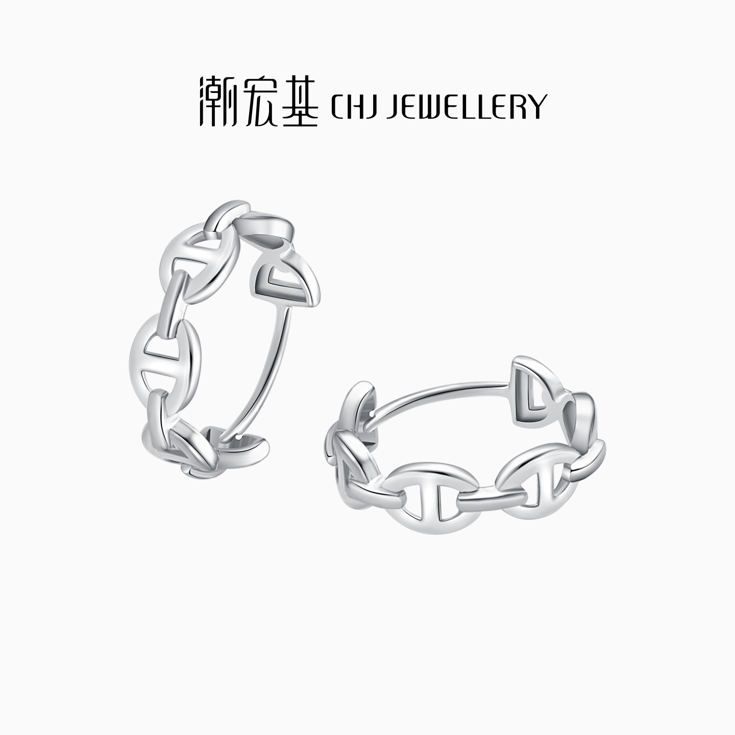 潮宏基极简猪鼻铂金耳钉pt950