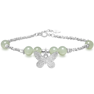 潮宏基s925银和田玉手链蝴蝶碎银