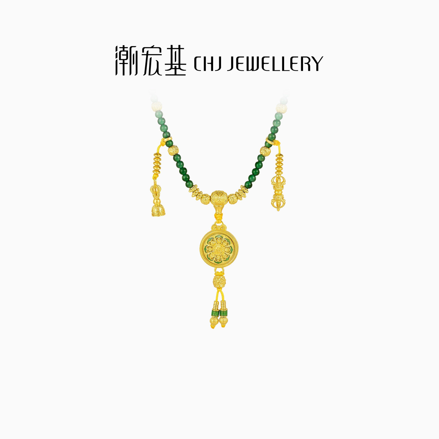 潮宏基臻金八瑞黄金翡翠项链足金套链颈饰古法金5D硬金新中式 卟,黄金,细金工艺计价黄金项链,淘宝优惠券,粉丝福利购,淘宝优惠卷