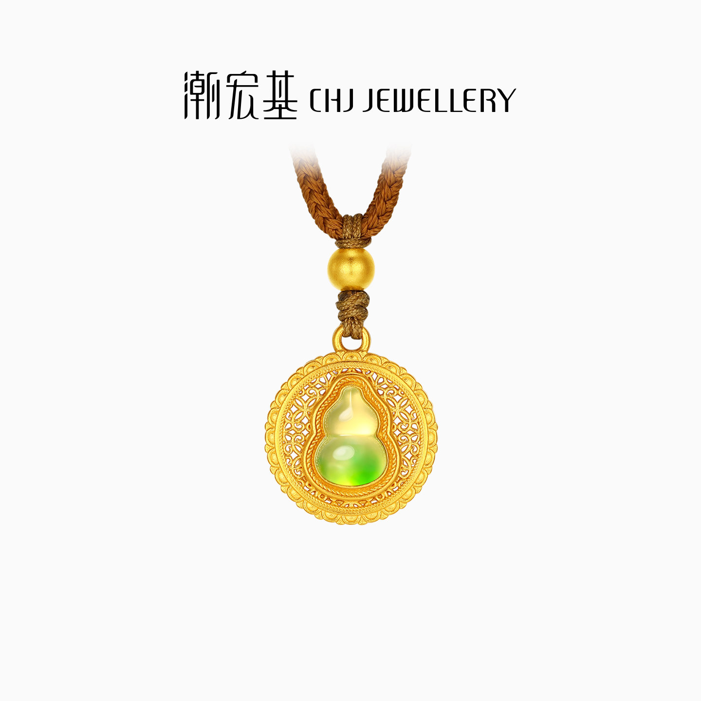潮宏基珠宝小胖葫葫芦黄金项链鎏彩吊坠古法足金坠链福禄中式计价