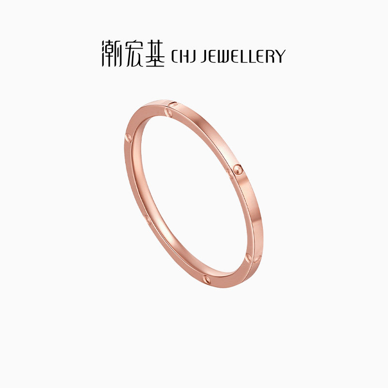 潮宏基18K金戒指玫瑰彩金戒圈