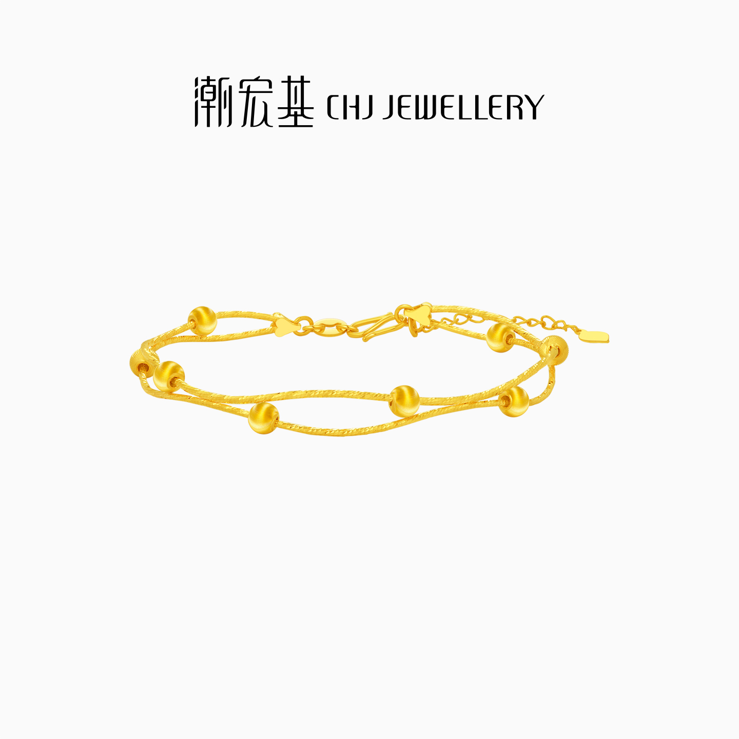 潮宏基足金猫眼珠手镯5G黄金软镯子手饰双层爆闪轻奢女礼物计价