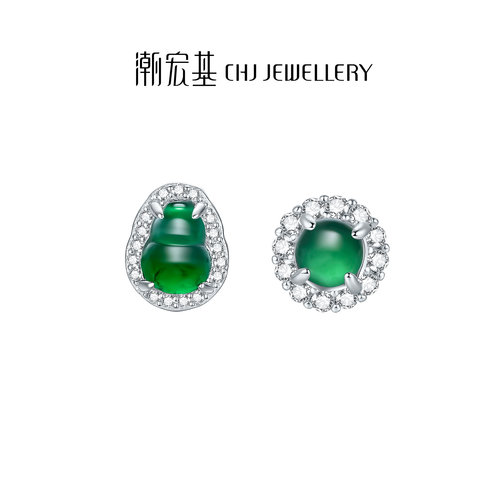 潮宏基s925银翡翠耳钉新中式