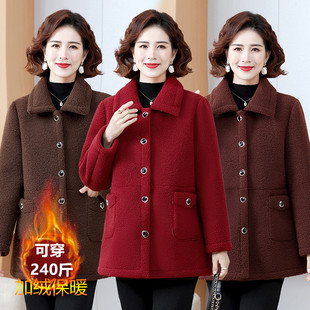 胖妈妈棉衣加绒加厚冬装外套女中老年人加肥特大码棉袄奶奶颗粒绒