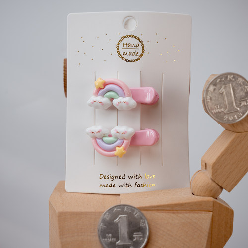 五对包邮粉色彩虹儿童塑料圆头发夹小女生侧边夹婴幼儿刘海夹子