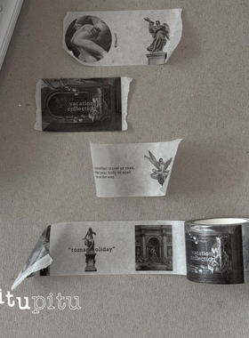 vacation和纸胶带黑白复古原创手帐素材雕塑欧式韩系文字3cm宽10m